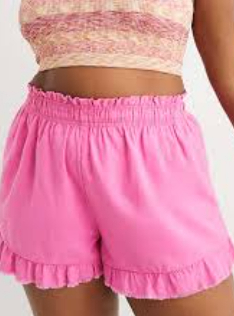 M Aerie Pink Linen Lyocell Blend Ruffle Hem Shorts